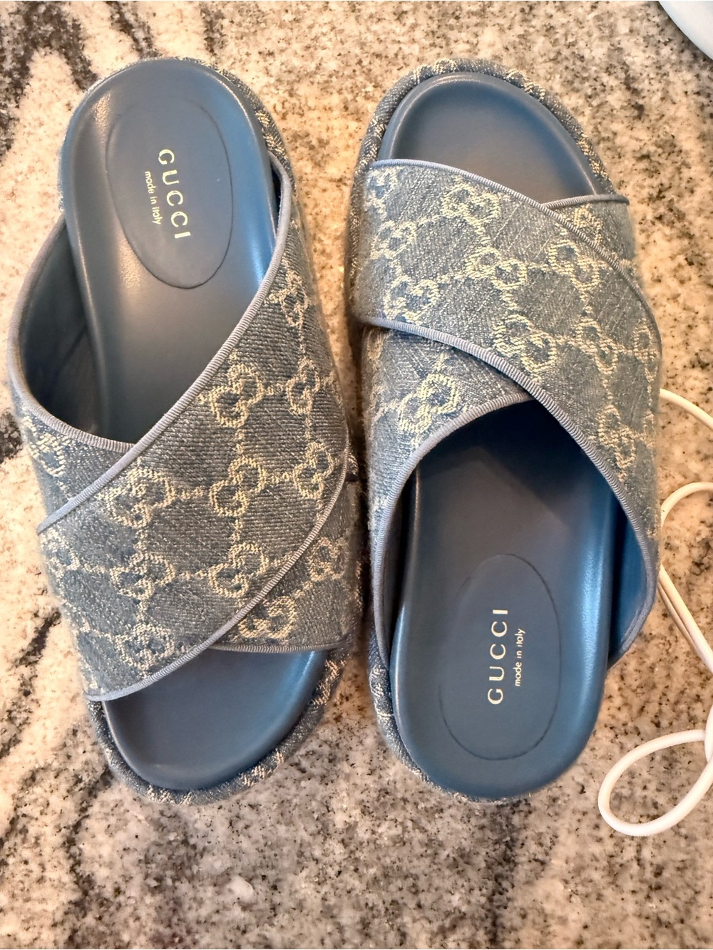 Gucci Denim Blue GG Crisscross Slide Sandals